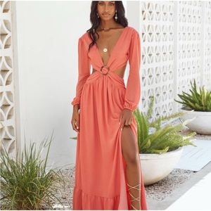 Vici Rosewood Cutout Slit Maxi Dress in Coral sz S